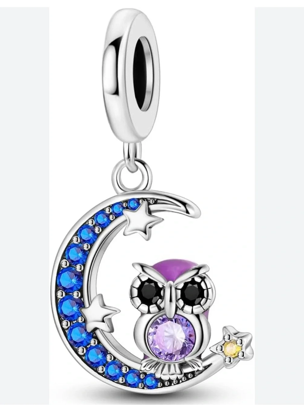 🌙 925 Sterling Silver Owl on Moon Dangle Charm NWT